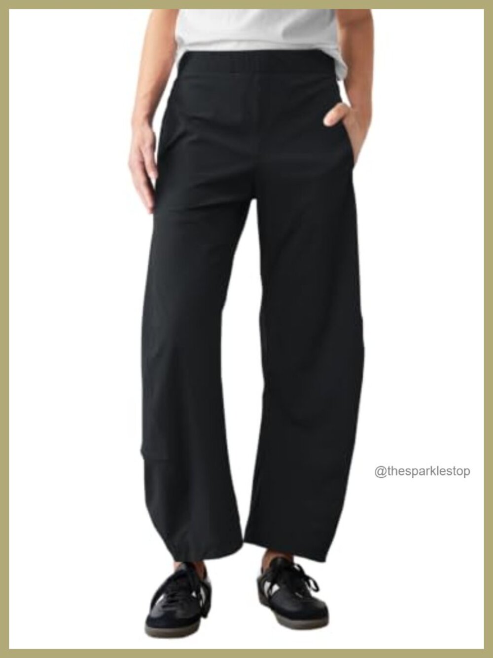 Women's Barrel Travel Pants Elastic High Waist Baggy Ankle Pants with Pockets